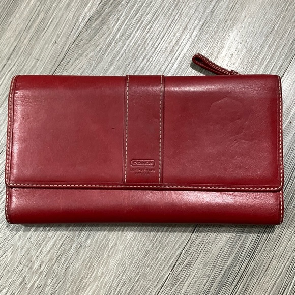 Coach Hamiltonian Trifold Red Leather Wallet - Picture 1 of 12